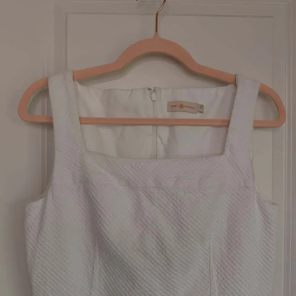 Tory Burch White Sleeveless Square Neck Textured Mini Dress Size 12